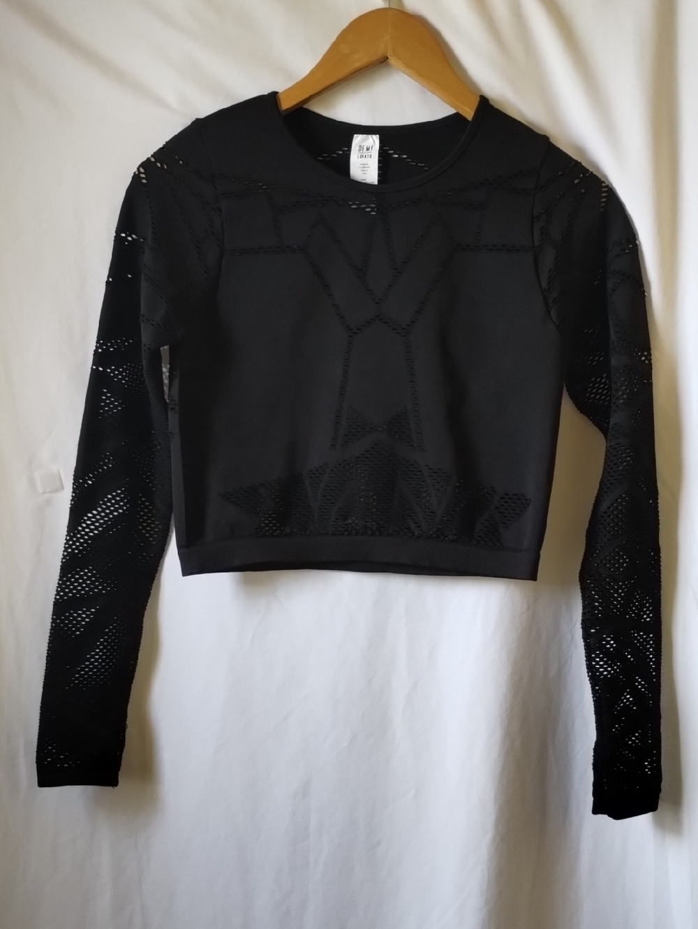 Fabletics Black Cropped Laser-Cut Long Sleeve Sweatshirt